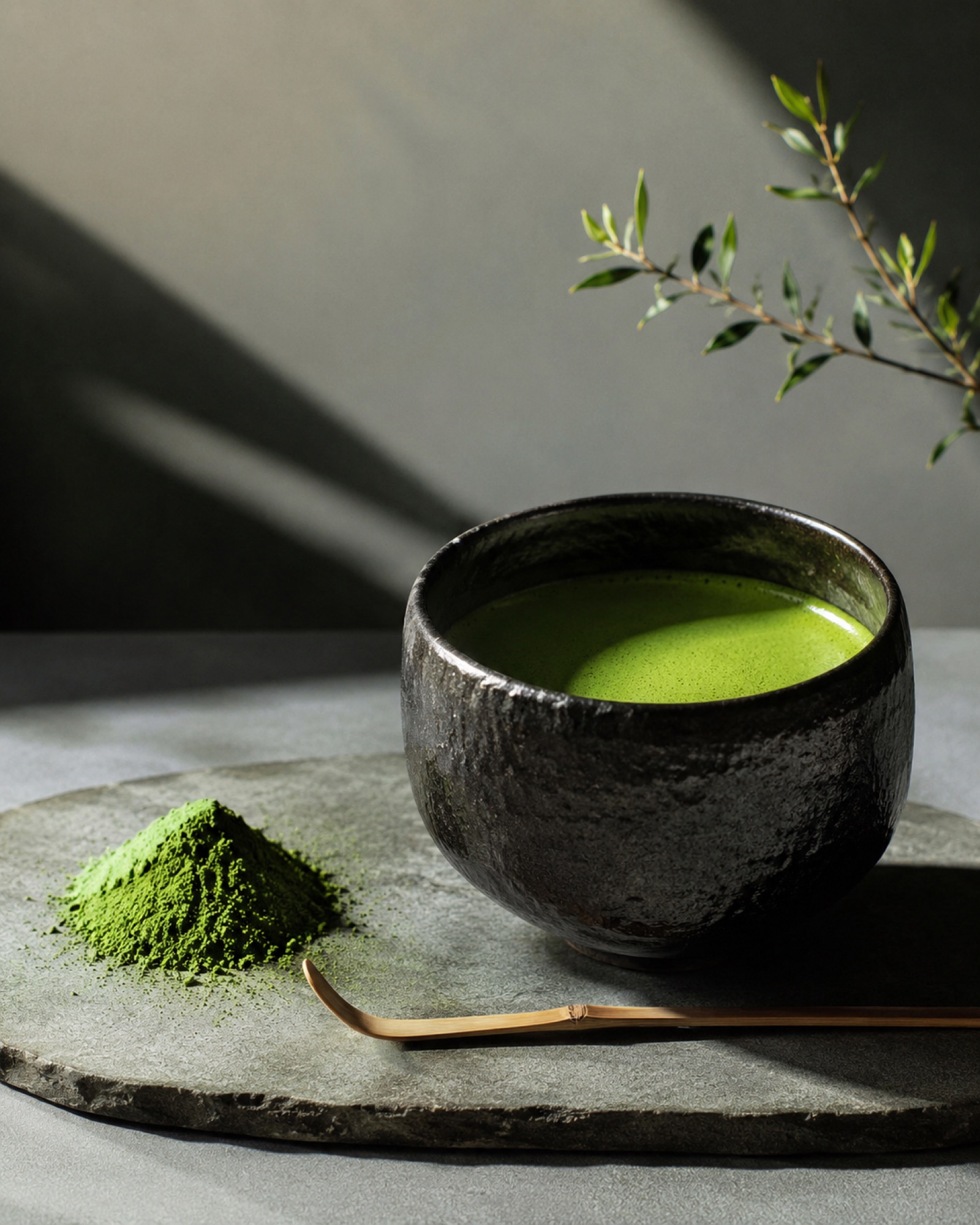 Matcha whisked in a tea bowl during temae